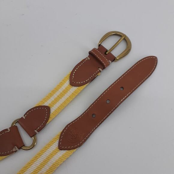 Tommy Hilfiger Striped Hub Yellow White Brown Leather Cotton Weaved   gold ton - Picture 4 of 13